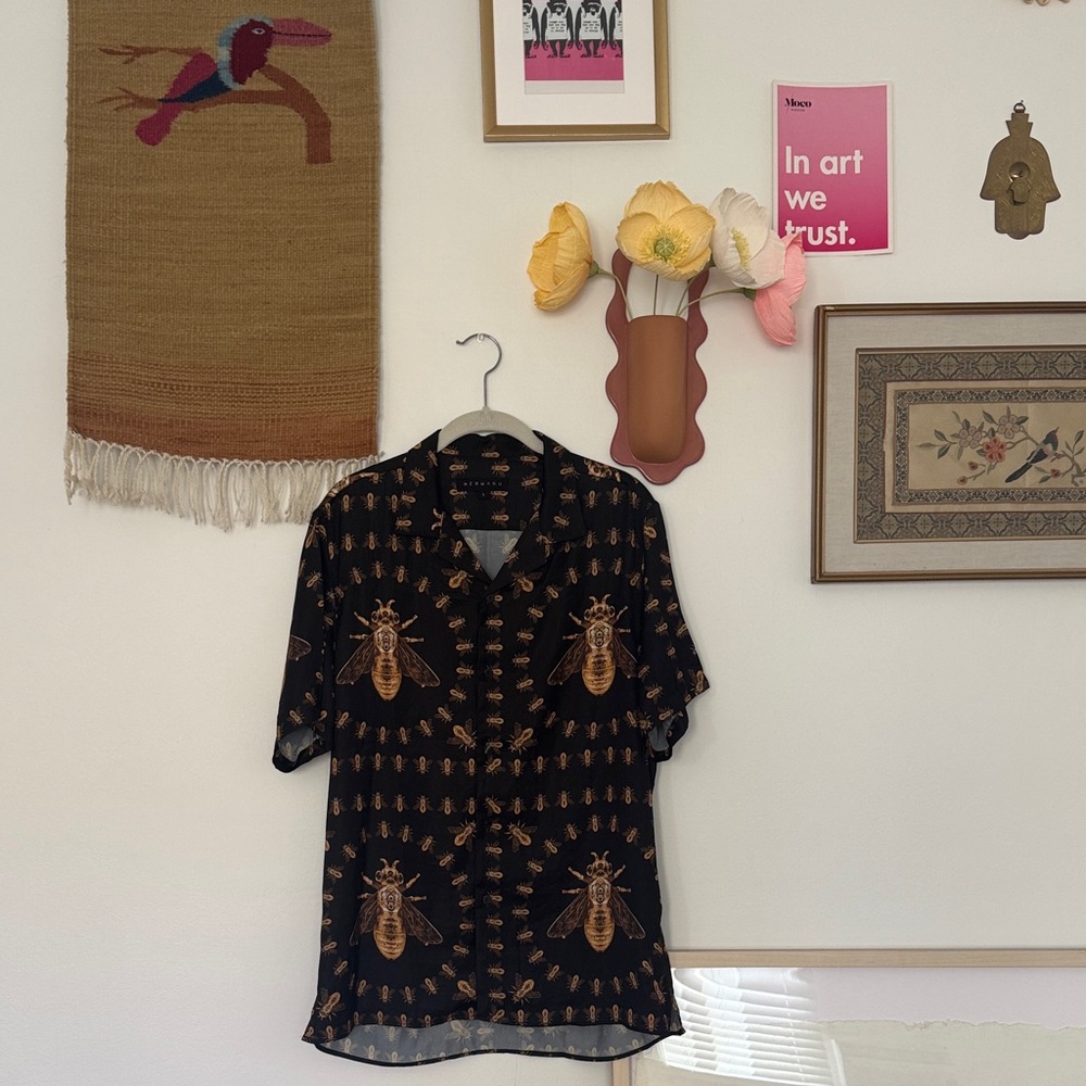 Hermano Black Blouse with Gold Bee Print